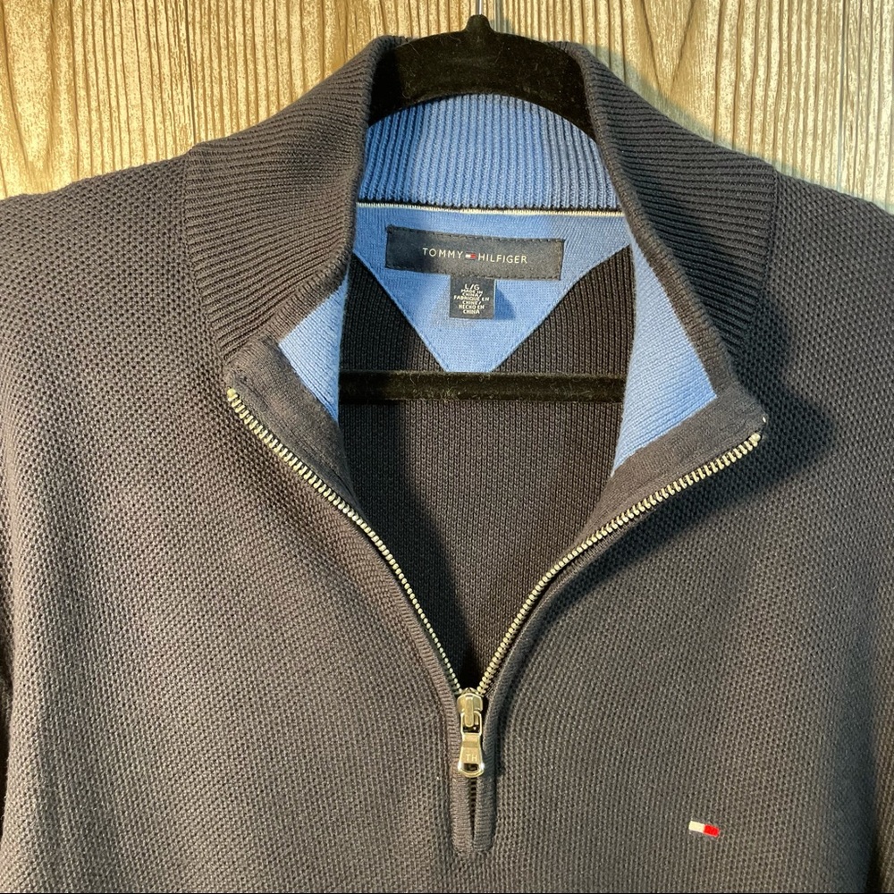 Tommy Hilfiger Cotton Navy Sweater Sz L - Picture 4 of 5